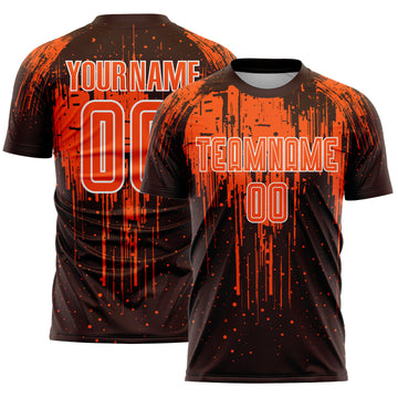 Custom Brown Orange-White Dripping Splatte Pattern Sports Sublimation Soccer Uniform Jersey