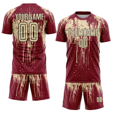 Custom Crimson Cream-Black Dripping Splatte Pattern Sports Sublimation Soccer Uniform Jersey