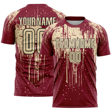 Custom Crimson Cream-Black Dripping Splatte Pattern Sports Sublimation Soccer Uniform Jersey
