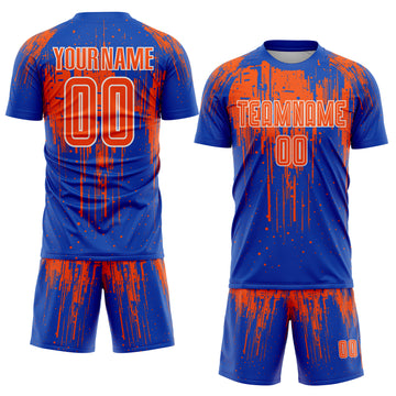 Custom Thunder Blue Orange-White Dripping Splatte Pattern Sports Sublimation Soccer Uniform Jersey