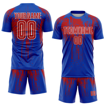 Custom Thunder Blue Red-White Dripping Splatte Pattern Sports Sublimation Soccer Uniform Jersey