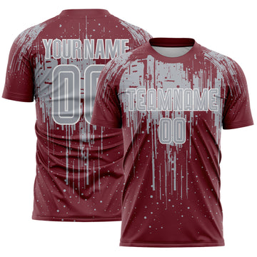 Custom Burgundy Gray-White Dripping Splatte Pattern Sports Sublimation Soccer Uniform Jersey