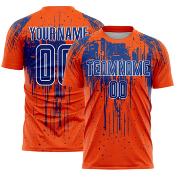 Custom Orange Royal-White Dripping Splatte Pattern Sports Sublimation Soccer Uniform Jersey