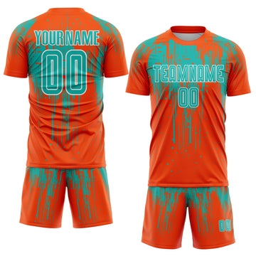 Custom Orange Aqua-White Dripping Splatte Pattern Sports Sublimation Soccer Uniform Jersey