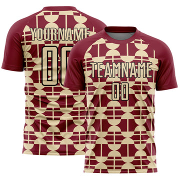Custom Crimson Cream-Black Geometric Shapes Sports Sublimation Soccer Uniform Jersey