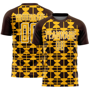Custom Brown Gold-White Geometric Shapes Sports Sublimation Soccer Uniform Jersey