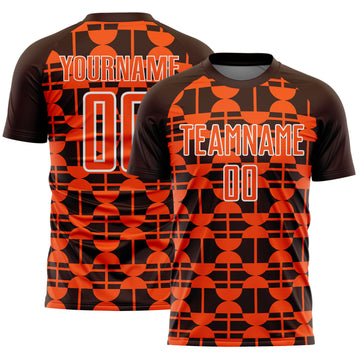 Custom Brown Orange-White Geometric Shapes Sports Sublimation Soccer Uniform Jersey