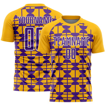 Custom Gold Purple-White Geometric Shapes Sports Sublimation Soccer Uniform Jersey