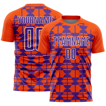 Custom Orange Purple-White Geometric Shapes Sports Sublimation Soccer Uniform Jersey