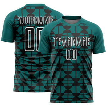 Custom Teal Black-White Geometric Shapes Sports Sublimation Soccer Uniform Jersey