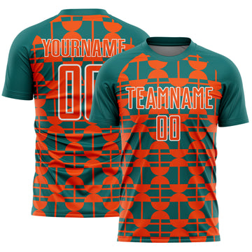 Custom Teal Orange-White Geometric Shapes Sports Sublimation Soccer Uniform Jersey
