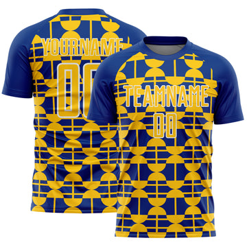 Custom Royal Yellow-White Geometric Shapes Sports Sublimation Soccer Uniform Jersey