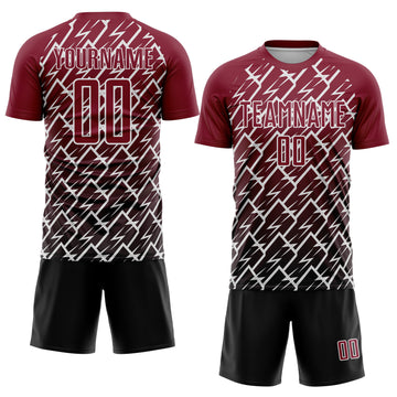 Custom Crimson Black-White Lightning Sports Sublimation Soccer Uniform Jersey
