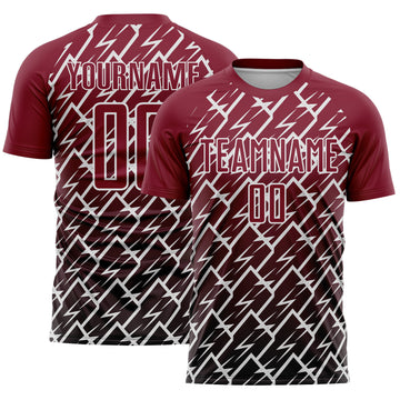 Custom Crimson Black-White Lightning Sports Sublimation Soccer Uniform Jersey