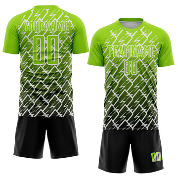 Custom Neon Green Black-White Lightning Sports Sublimation Soccer Uniform Jersey