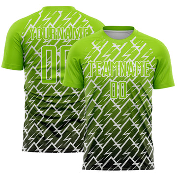 Custom Neon Green Black-White Lightning Sports Sublimation Soccer Uniform Jersey