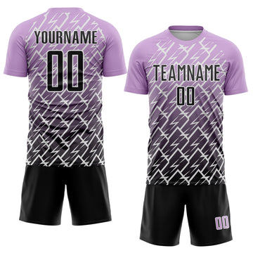 Custom Light Purple Black-White Lightning Sports Sublimation Soccer Uniform Jersey