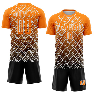 Custom Bay Orange Black-White Lightning Sports Sublimation Soccer Uniform Jersey