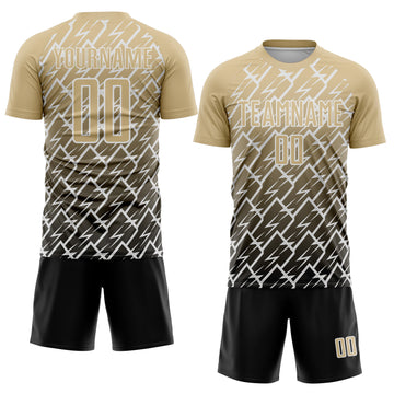 Custom Vegas Gold Black-White Lightning Sports Sublimation Soccer Uniform Jersey