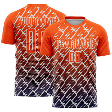 Custom Orange Navy-White Lightning Sports Sublimation Soccer Uniform Jersey