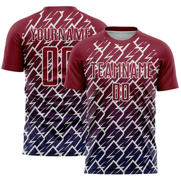 Custom Crimson Navy-White Lightning Sports Sublimation Soccer Uniform Jersey