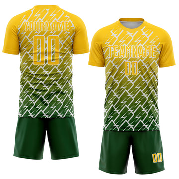 Custom Yellow Green-White Lightning Sports Sublimation Soccer Uniform Jersey