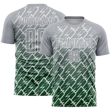 Custom Gray Green-White Lightning Sports Sublimation Soccer Uniform Jersey