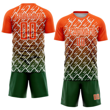 Custom Orange Green-White Lightning Sports Sublimation Soccer Uniform Jersey