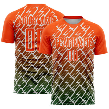 Custom Orange Green-White Lightning Sports Sublimation Soccer Uniform Jersey