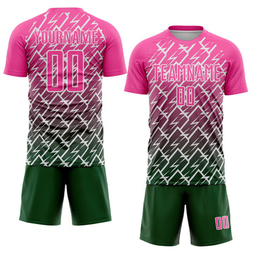 Custom Pink Green-White Lightning Sports Sublimation Soccer Uniform Jersey