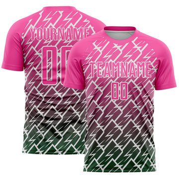 Custom Pink Green-White Lightning Sports Sublimation Soccer Uniform Jersey