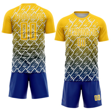 Custom Yellow Royal-White Lightning Sports Sublimation Soccer Uniform Jersey