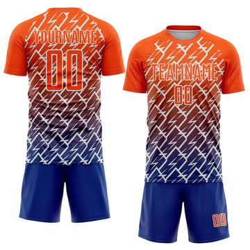 Custom Orange Royal-White Lightning Sports Sublimation Soccer Uniform Jersey
