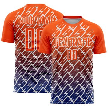 Custom Orange Royal-White Lightning Sports Sublimation Soccer Uniform Jersey