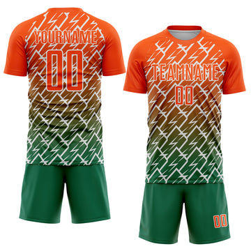 Custom Orange Kelly Green-White Lightning Sports Sublimation Soccer Uniform Jersey