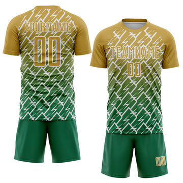 Custom Old Gold Kelly Green-White Lightning Sports Sublimation Soccer Uniform Jersey