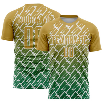Custom Old Gold Kelly Green-White Lightning Sports Sublimation Soccer Uniform Jersey