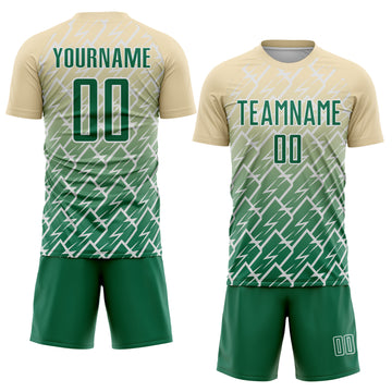 Custom Cream Kelly Green-White Lightning Sports Sublimation Soccer Uniform Jersey