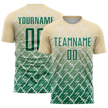 Custom Cream Kelly Green-White Lightning Sports Sublimation Soccer Uniform Jersey