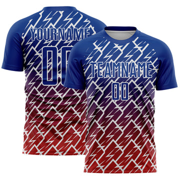 Custom Royal Red-White Lightning Sports Sublimation Soccer Uniform Jersey