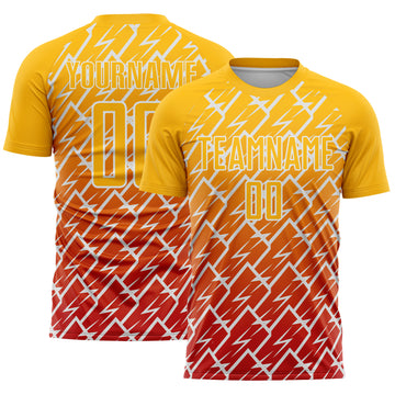 Custom Gold Red-White Lightning Sports Sublimation Soccer Uniform Jersey