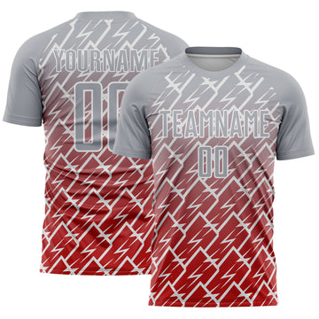 Custom Gray Red-White Lightning Sports Sublimation Soccer Uniform Jersey