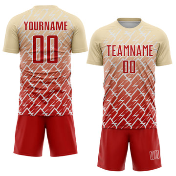 Custom Cream Red-White Lightning Sports Sublimation Soccer Uniform Jersey
