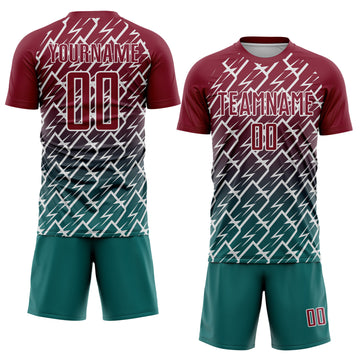 Custom Crimson Teal-White Lightning Sports Sublimation Soccer Uniform Jersey