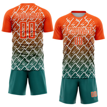 Custom Orange Teal-White Lightning Sports Sublimation Soccer Uniform Jersey