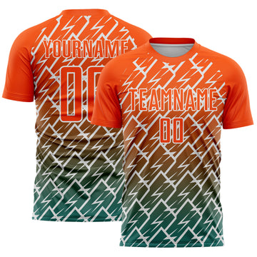 Custom Orange Teal-White Lightning Sports Sublimation Soccer Uniform Jersey