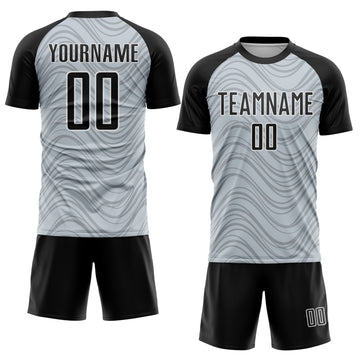 Custom Silver Black-White Wavy Lines Sports Sublimation Soccer Uniform Jersey