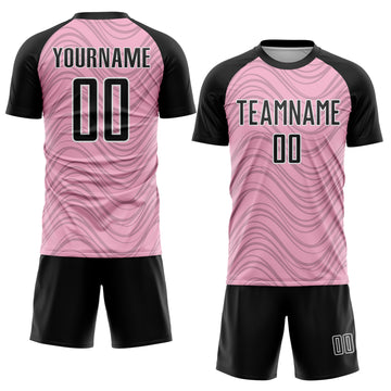 Custom Light Pink Black-White Wavy Lines Sports Sublimation Soccer Uniform Jersey
