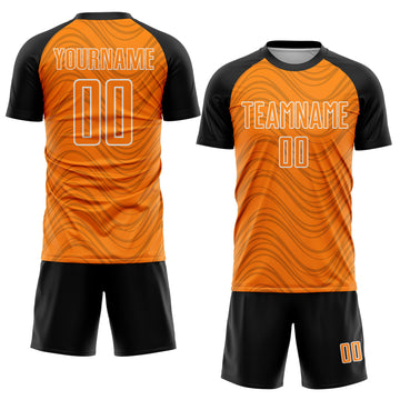 Custom Bay Orange Black-White Wavy Lines Sports Sublimation Soccer Uniform Jersey