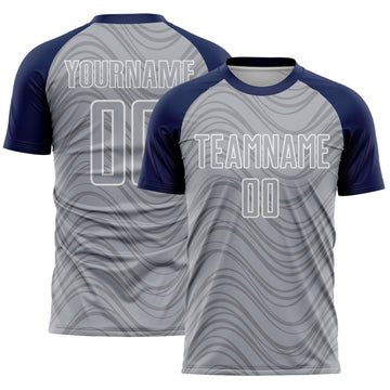 Custom Gray Navy-White Wavy Lines Sports Sublimation Soccer Uniform Jersey